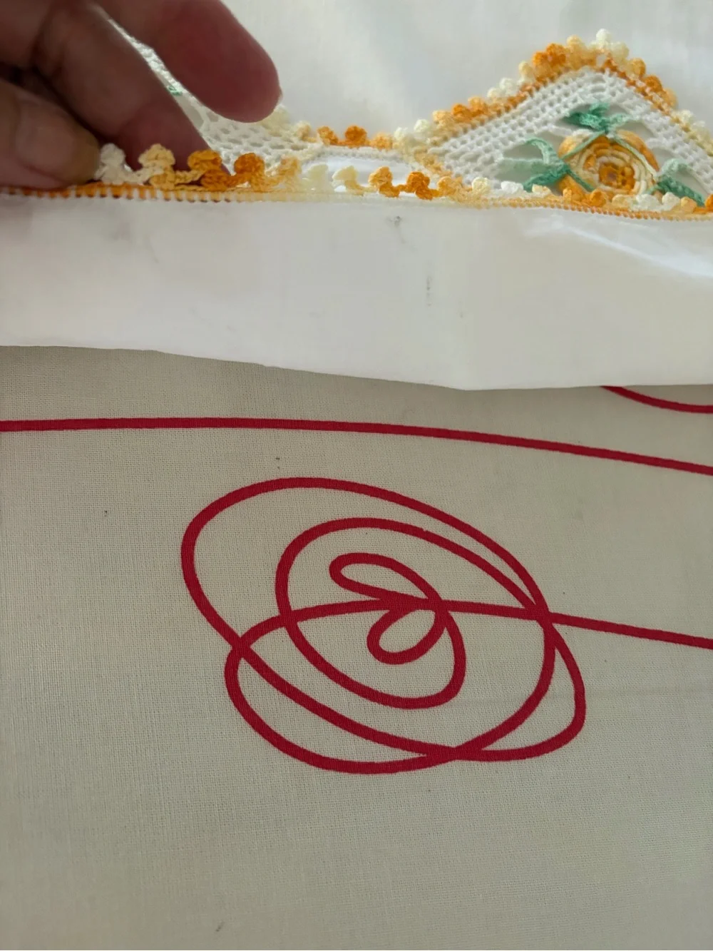 Handcrafted Yellow Floral Crochet Trim pillowcase with Green Leaf Detail